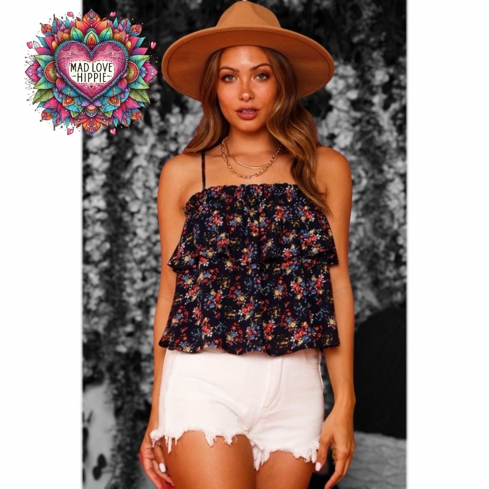 Fantastic Fawn Navy Floral Ruffle Tiered Sleeveless Cami Top - Picture 10 of 10